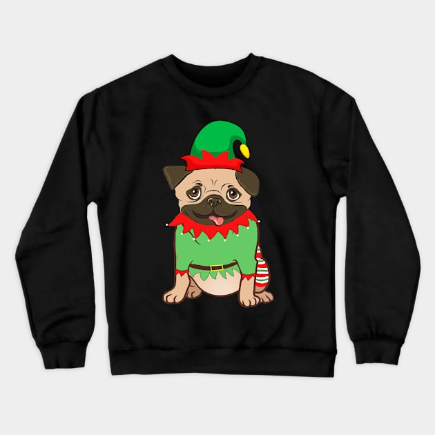 Pug In Elf Costume Christmas Crewneck Sweatshirt by Danielsmfbb